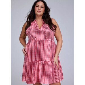 Torrid NWT Belle Isle Tiered Mini Dress in Dorothy Gingham Racing Red size 1X